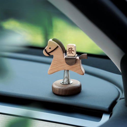 Lucky Rocking Wooden Horse by Baigu Uncle with gentle rocking motion and warm wood texture